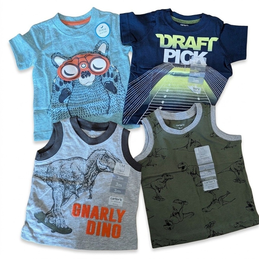 Carter's Baby Boy Lot of 4 Shirts - 2 Sleeveless, 2 Short Sleeves - 3 Months